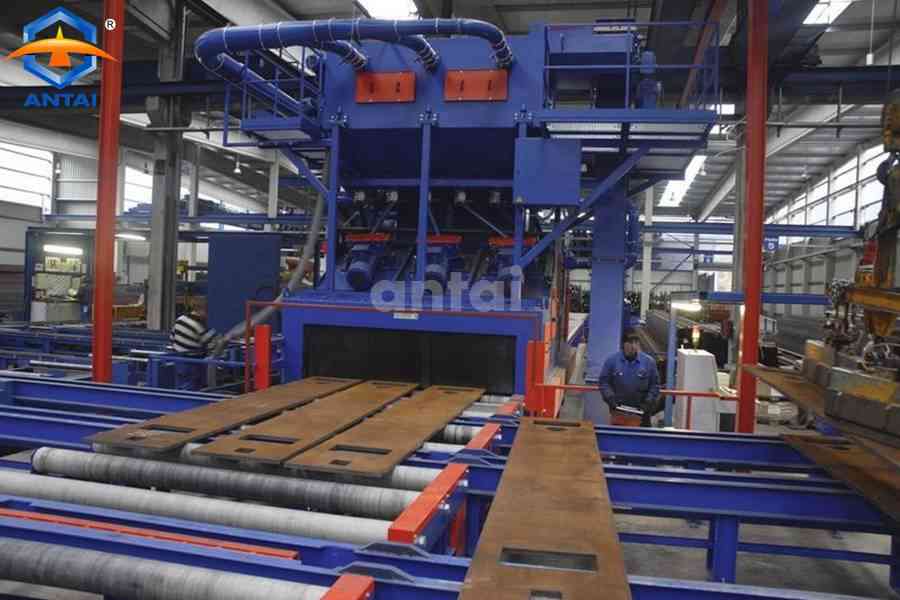 Q69 Steel plate roller conveyor type shot balsting machine/H beam shot blasting machine